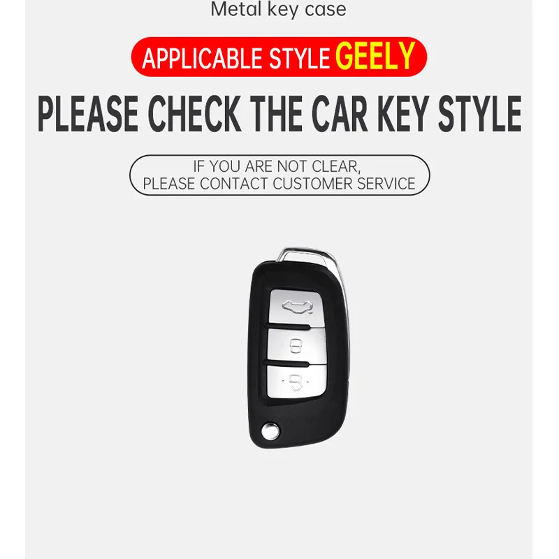 For Geely GX3 EC7 EC8 GC6 EC715 EC718 Emgrand7 EU7 EC7-RV EC718-RV  3 Buttons Metal Leather Car Key Case Cover Protect Shell view 5