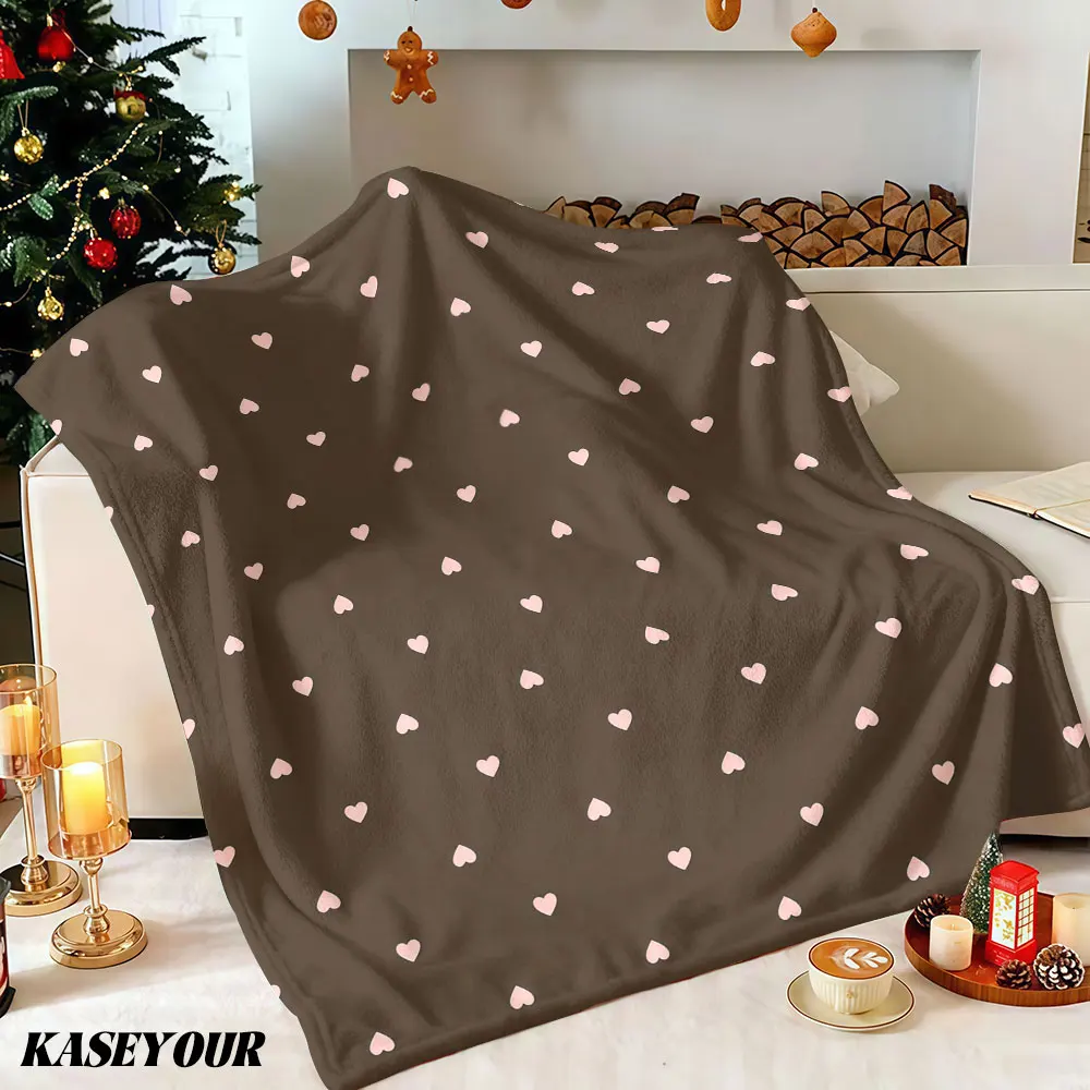 Tan Light Blush Heart Winter Summer Flannel Blanket Throw Fleece Soft Fuzzy Plush Cozy Fleece Blankets for Sofa Ideal Gifts