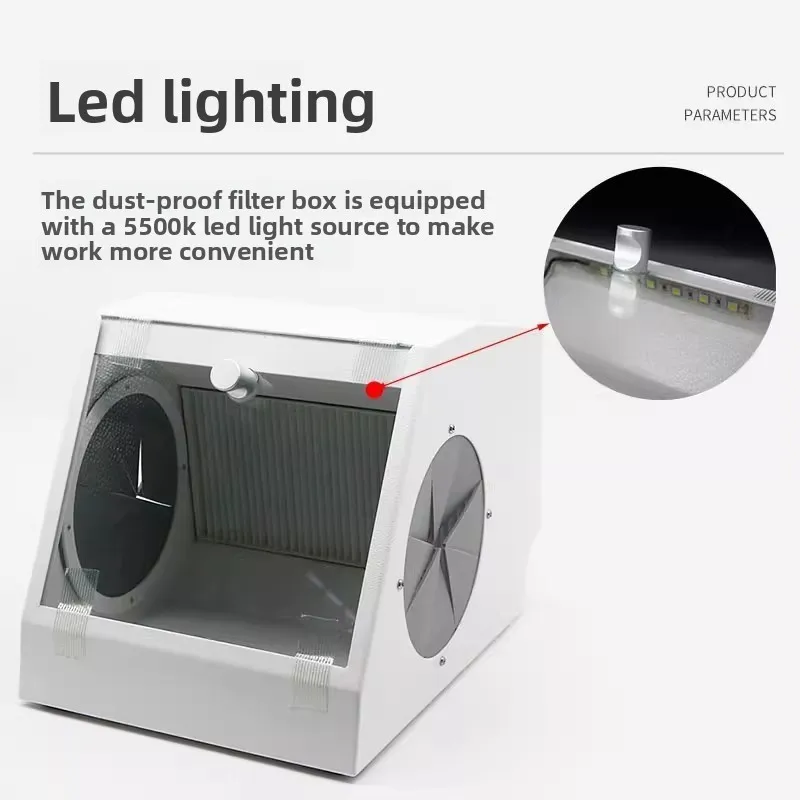 Dental Sandblasting Dustproof Box Dust Collection Cabinet for Dental Lab, with LED Lighting High Transparency Tempered Glass
