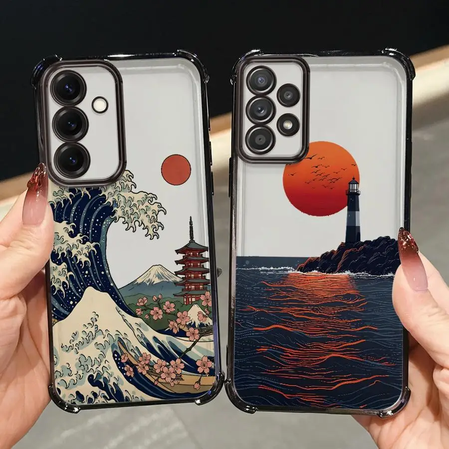 Case for Samsung Galaxy A26 A52 A17 A13 A15 A24 A33 A25 A16 A35 A36 A21s Phone Cover Wave Watchtower Pattern