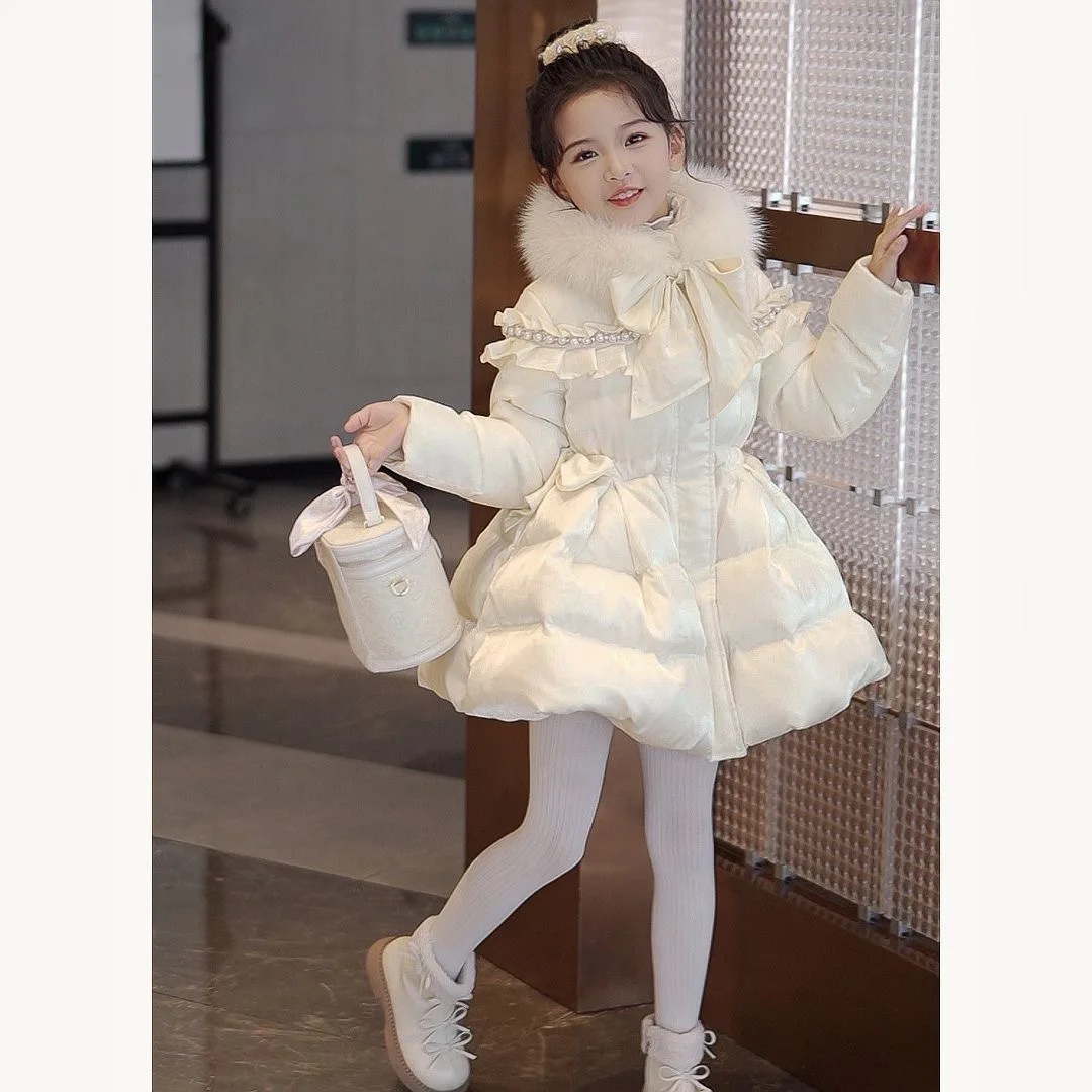 

Зимняя новая дизайнерская коллекция принцесс, хлопковая куртка на талии и пуху для девочек-подростков 4–14 лет, плотная хлопковая верхняя одежда средней длины из искусственного меха, пальто