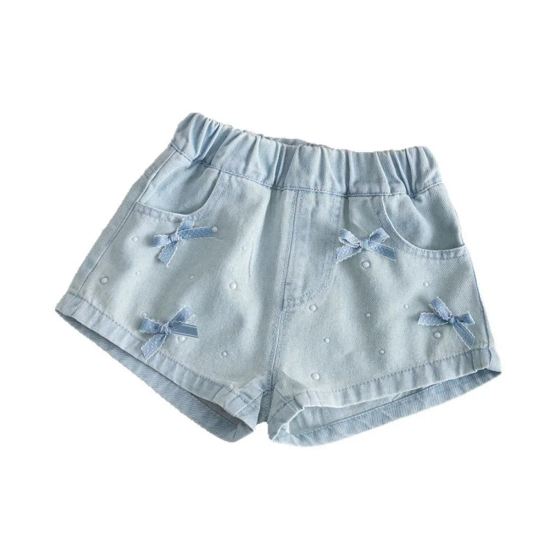 

Джинсовые шорты для девочек 2026 года, летние повседневные брюки с бантом для детей, модные штаны для малышей, новинка