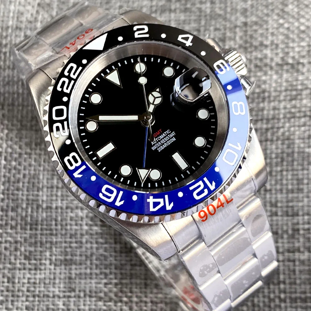 Luxury Dual Time NH34A GMT Watch for Men Blue Hand SUB Steel Automatic Wristwatch Jubilee Glide Lock Relogio Masculino