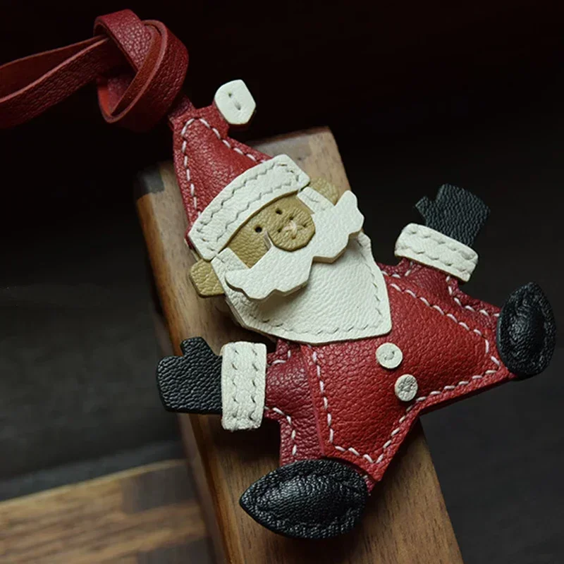 

Handmade Real Leather Santa Claus Bag Charm KeyChain Key Ring Christmas gifts cute keychain