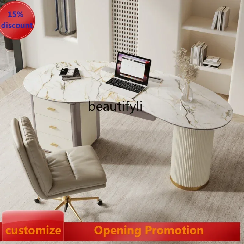 

Slate desk learning Nordic simple home office cream style computer table and chair combination G1218