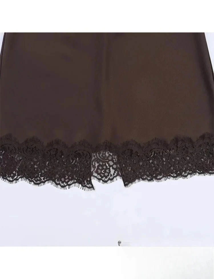 خمر المرأة عادية براون الصلبة الدانتيل دعوى الدانتيل البنطال القصير فضفاض طويل تنورة مستقيمة موضة جديدة عطلة مجموعة #3