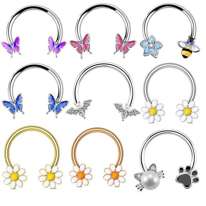 Fashion Pink Butterfly Stainless Steel Nose Ring for Women Fake Piercing Septum Nose Piercing Body Jewelry Anillo De La Nariz