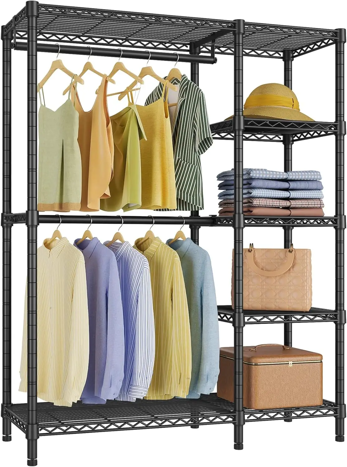 

V7 Basic Garment Ra For Hanging Clothes Heavy Duty Clothes Ra With Shelves, Portable Closet Ra Metal Clothing Ra 5 Tiers