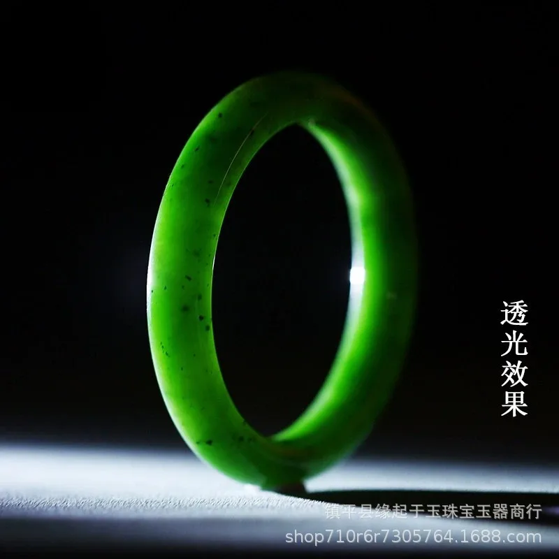 Hotan Jade , Jadeite Peace Bracelet, Women'S Wide Band, Spinach , Beauty Mark, Lake Green