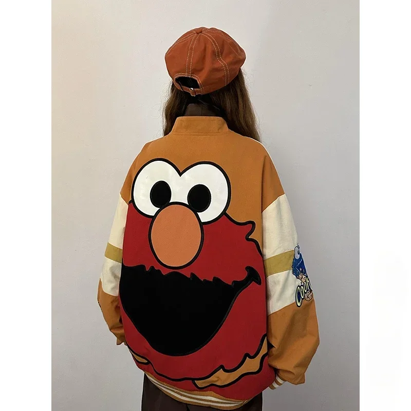 Autumn and Winter Japanese Style College Style Women's Cartoon Embroidered Baseball Jacket Thickened Versatile Blue Cotton Coat