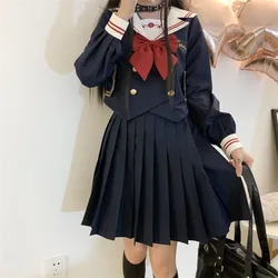 Summer Dark Rose Navy JK Uniform Suits Women Middle School Uniform Pleated Skirt Class Uniforms Preppy Students Clothes Casual