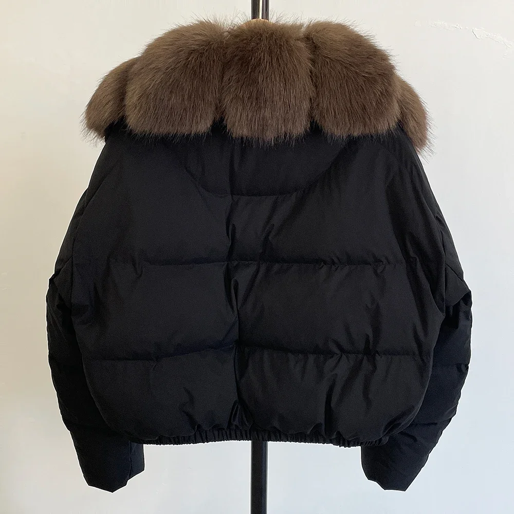 CXFS 2025 Jaket Puffer Baru Jaket Kerah Bulu Palsu Kerah Dapat Dilepas Pendek Musim Dingin Wanita Mantel Bulu Angsa Putih Tebal Wanita