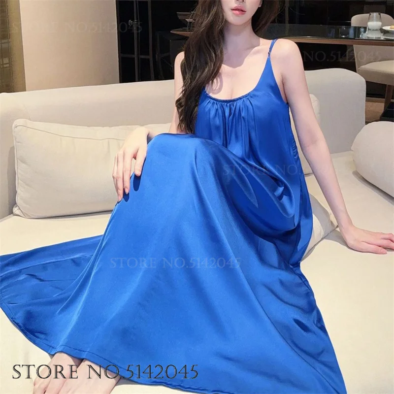 SEXY Backless Long Nightgown Sleepwear Summer New Suspender Nightdress Women's Lingerie Ice Silk Nightie Home Dress Loungewear view 2