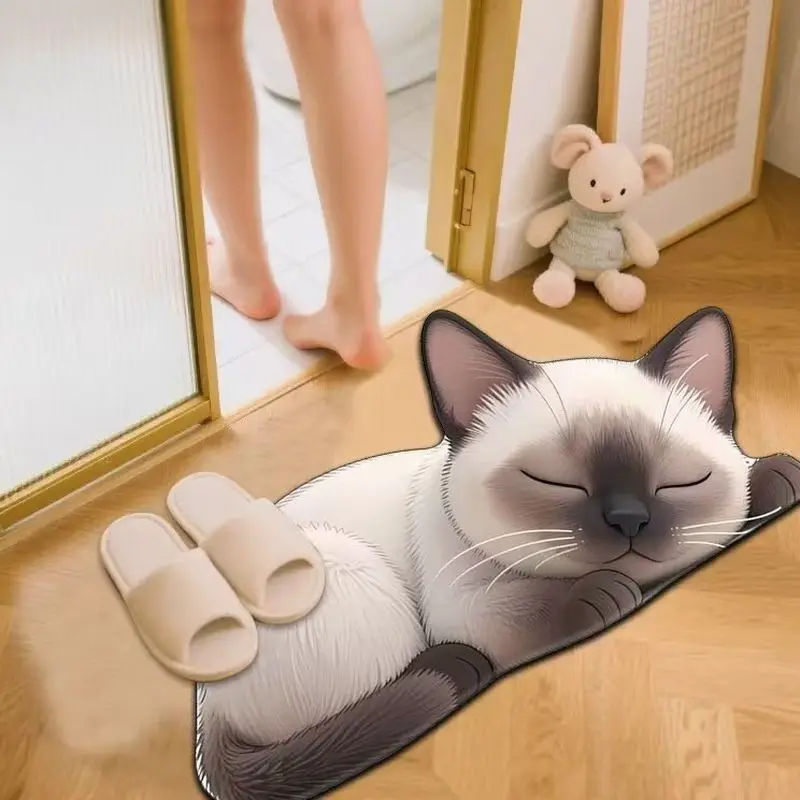 VIKAMA Brown Kitty Lying Cozy Door Mat Noise Reduction Non Slip Entryway Washable Mat Comfortable Underfoot Mat Home Decor