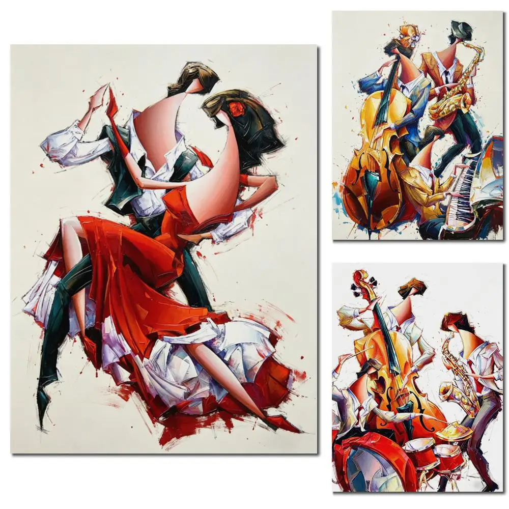 Impresión en Lienzo de Bailarines de Flamenco Abstractos, Arte Mural de Música Contemporánea y Jazz para Decoración de Sala de Estar o Estudio de Danza