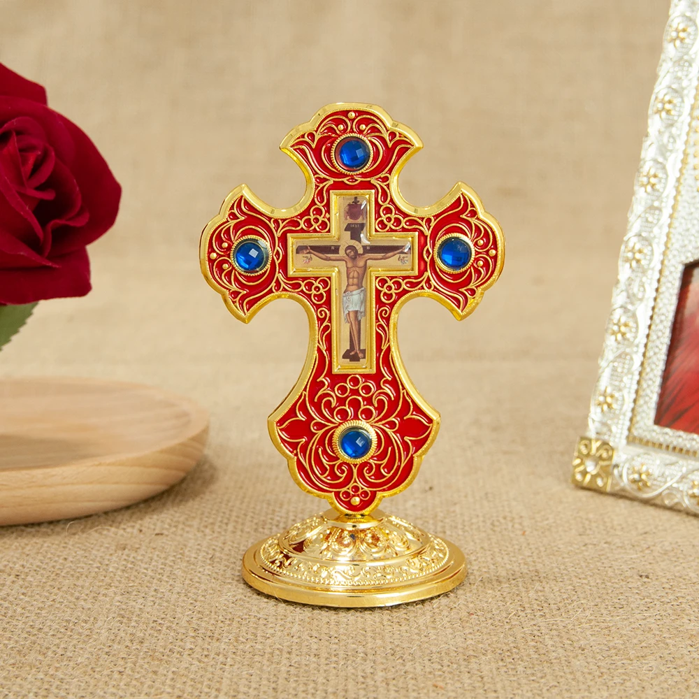 HTISOK Ostorthodoxes Kreuz Jesus-Kruzifix Christliches Standkreuz mit Sockel für Kirchen- und Heimdekoration Religiöse Artikel – Detail 13