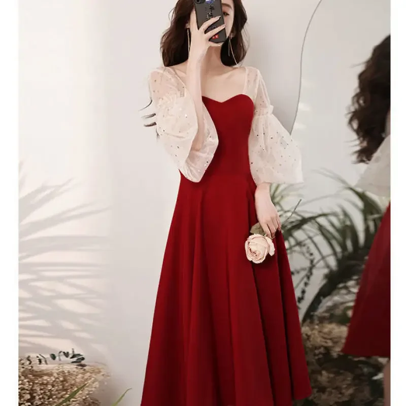 Vestido de noche francés, dulce princesa, vestido de celebridad, vestido MIDI elegante, vestido de cena de moda coreana, vestido de novia para mujer