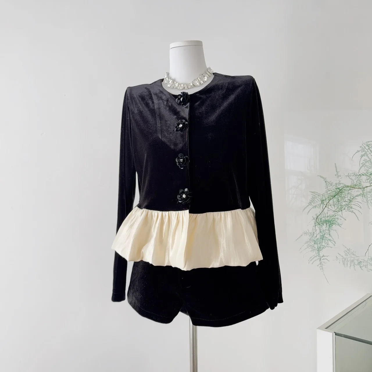 

Ele Velvet ort Coat Women's Faion round Ne Long Sve Base irt Versatile Sle Regular Fit Non-Sinking Polyester