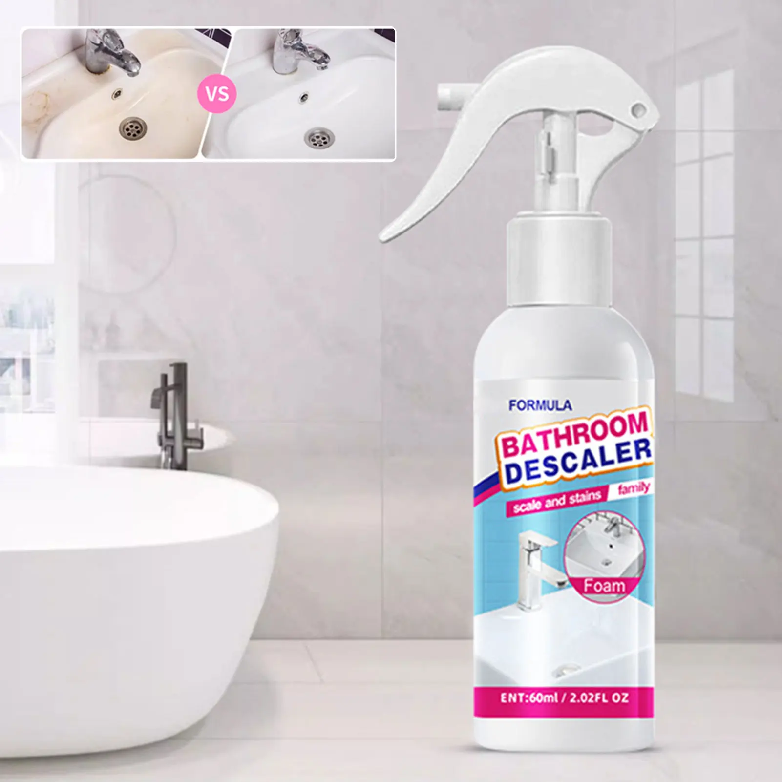 Espuma Limpiadora Desincrustante para Baño, Eliminador de Manchas Difíciles para Lavabos, Azulejos y Bañeras, Antical