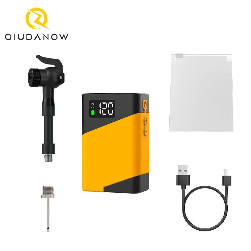 

QIUDANOW Bike Electric Pump with Digital Display Screen 120 PSI fits Presta/Schrader/Clik/Dunlop Valves for Mountain/Road Bike