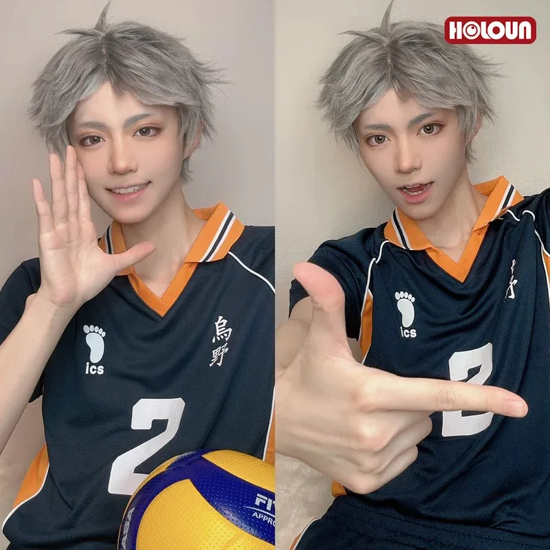 Sky06 HOLOUN Haiky Anime Sugawara Koushi Jerseys NO.2 Peluca de disfraz de Cosplay KARASUNO uniforme de voleibol de escuela secundaria Top corto 66lU &