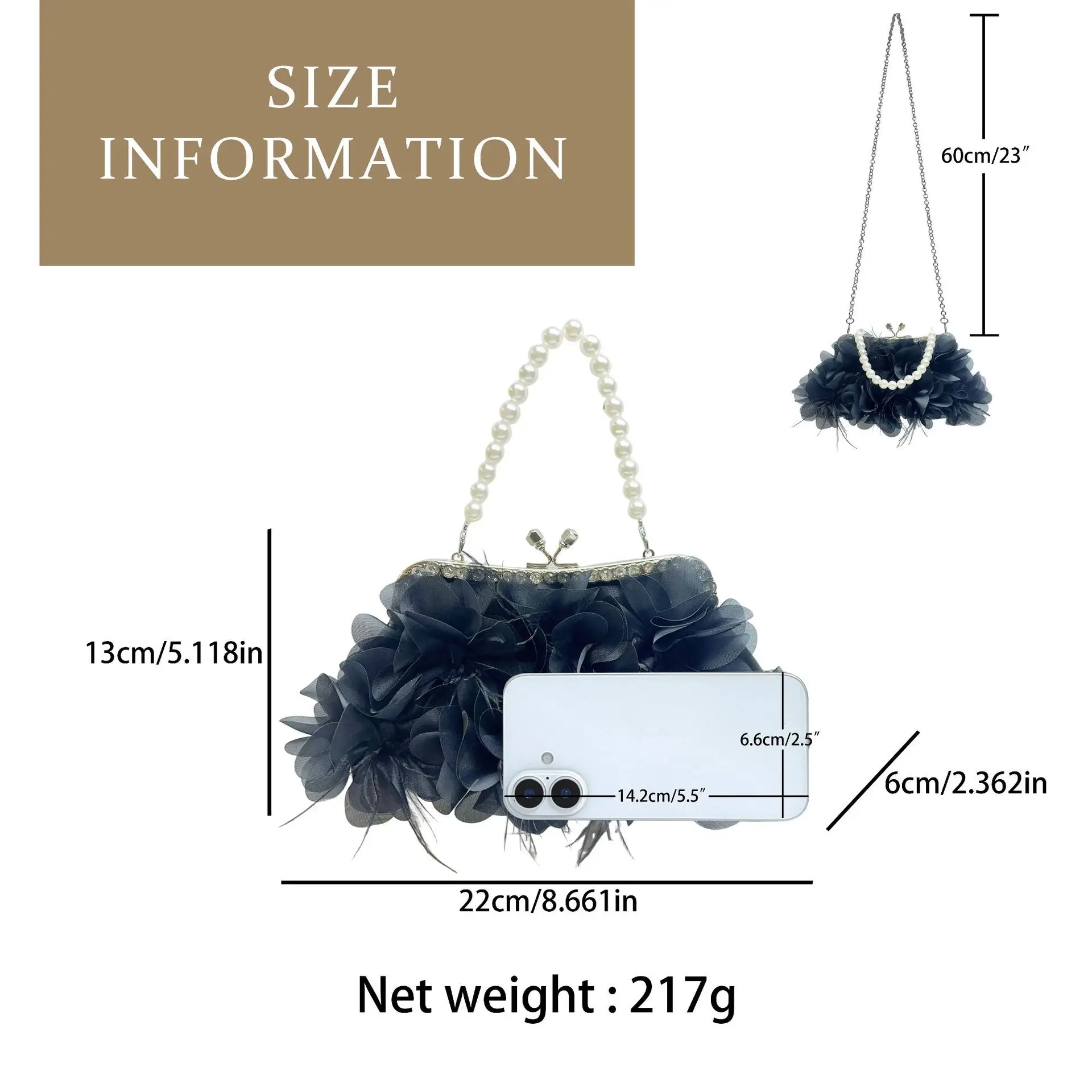 رومانسية أسود أبيض الدانتيل زهرة صغيرة مخلب محفظة سلسلة حقائب كتف Crossbody للنساء حفل زفاف عشاء مساء حقائب #6