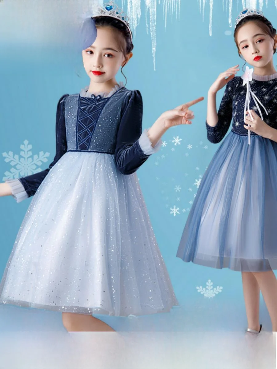 

Halloween New Style Elsa Princess Dress Long Sleeve Performance Costume Ice And Snow Adventure New Arrival Women's Ethnic Wear