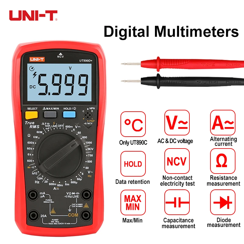UNI-T Digital Multimeter 6000 Counts TRMS Auto Range Smart NCV Single Probe Live Test Anti-burn for Electrician Use