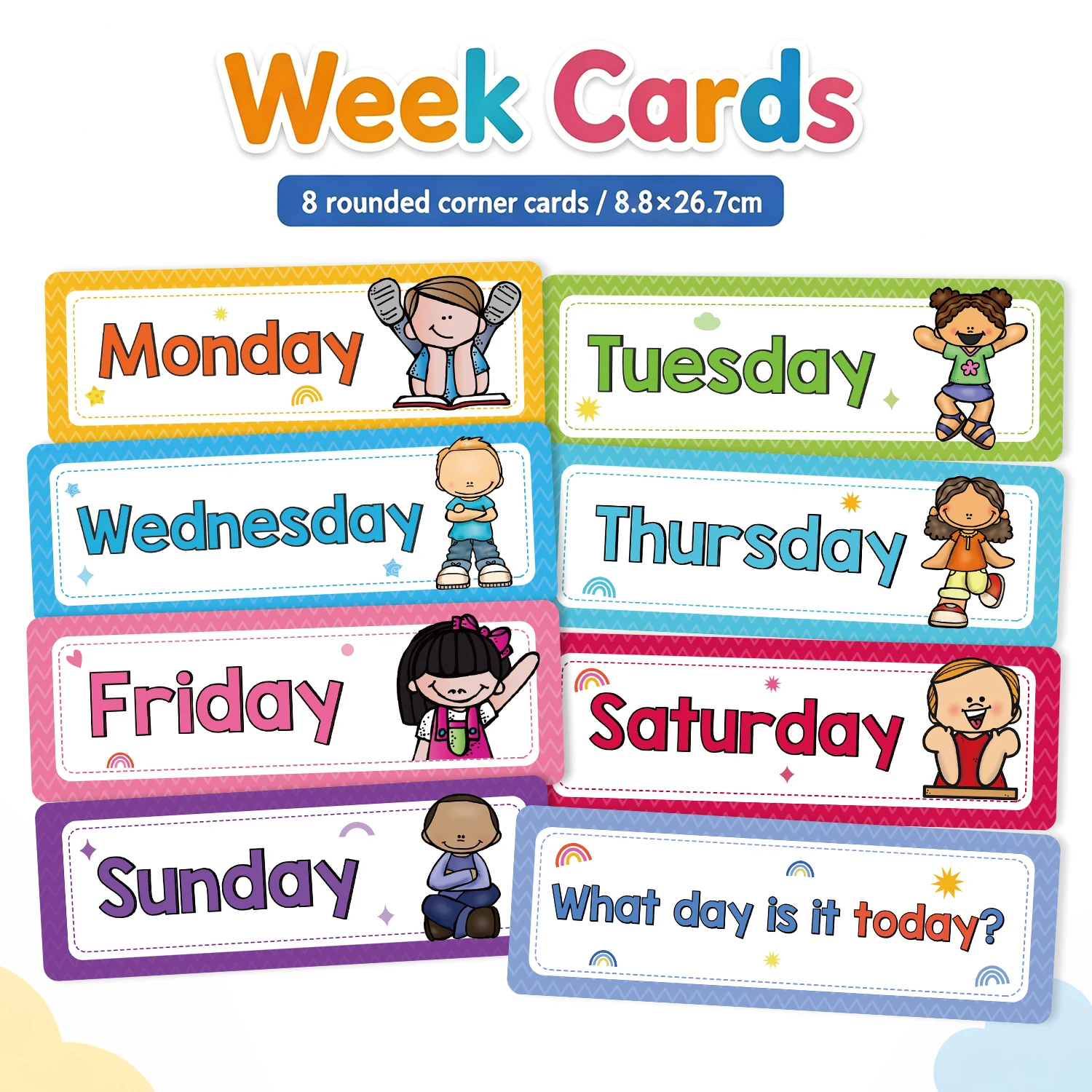 8Pcs Days of The Week English Flashcards for Kids Homeschool Supplies  Classroom Decoration Early Education Learning Cards