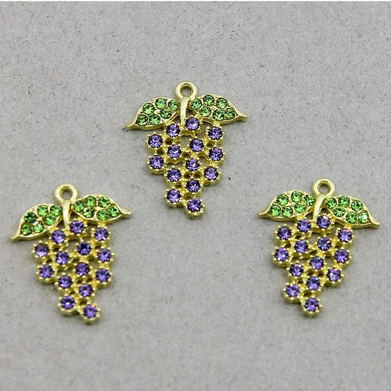 6pcs Metal Alloy Fruit Inlaid colored rhinestones Charms Pendants For Jewelry Making Necklace Earring Grape Pendants