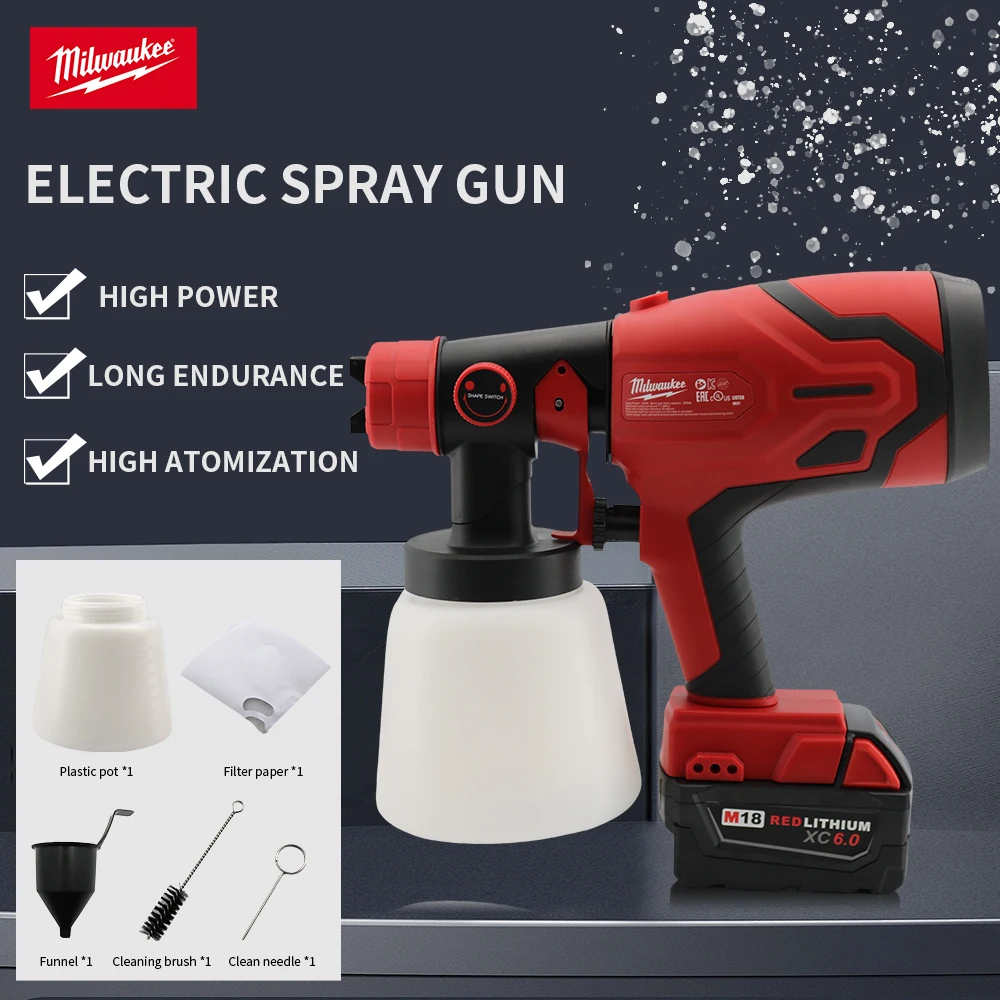 Milwaukee 800ML elektryczny pistolet natryskowy bezprzewodowy pistolet do malowania meble samochodowe powłoka stalowa aerograf kompatybilny czerwony elektryczny spray