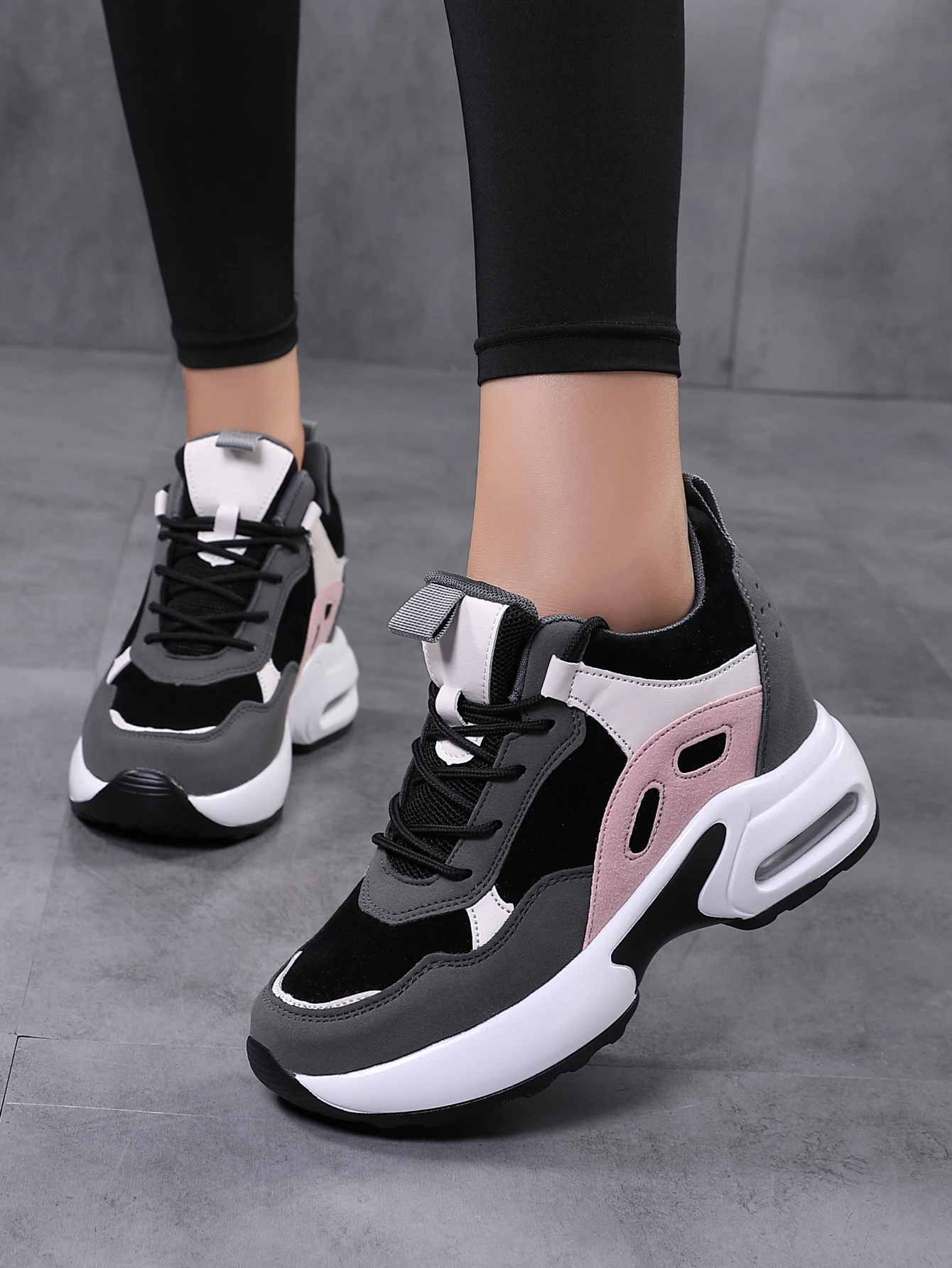 Women's autumn sloping heel thick sole high rise sneakers