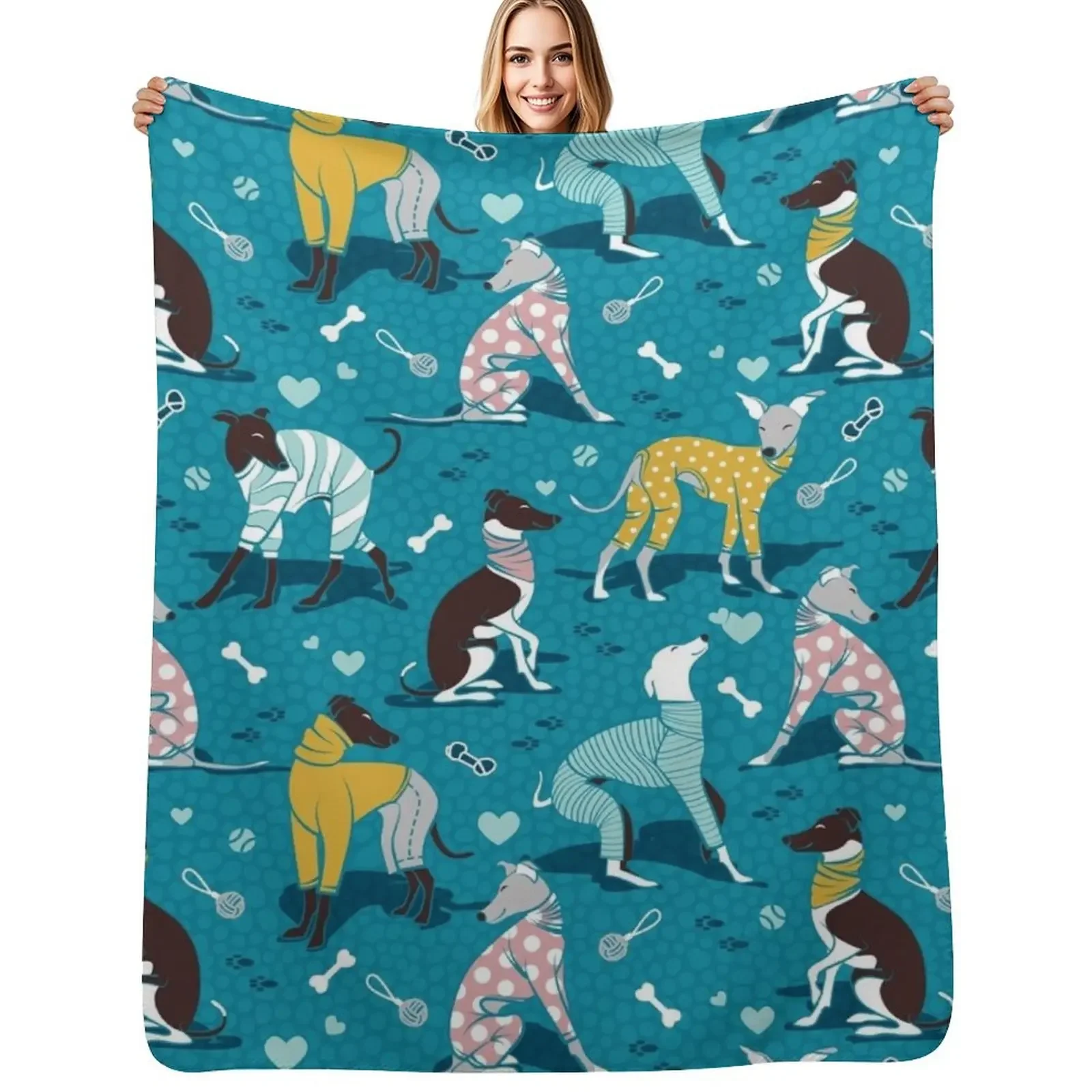 

Greyhounds dogwalk // turquoise background Throw Blanket anime blankets and throws Shaggy Blanket