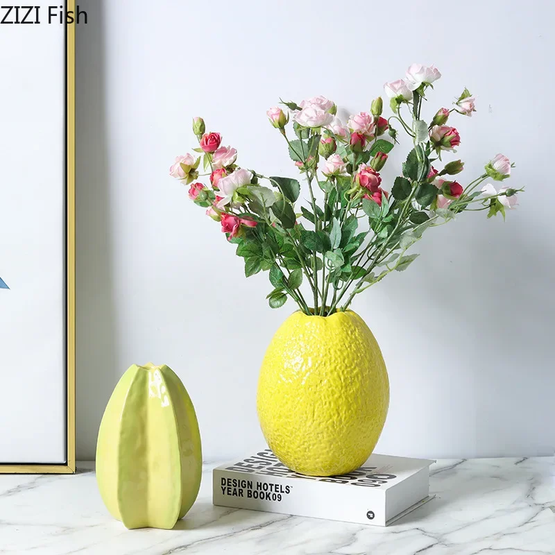 Creative Carambola Ceramic Vase Desk Decoration Floral Decorative Flowers Arrangement Starfruit Shape Vases Room Aesthetic Decor