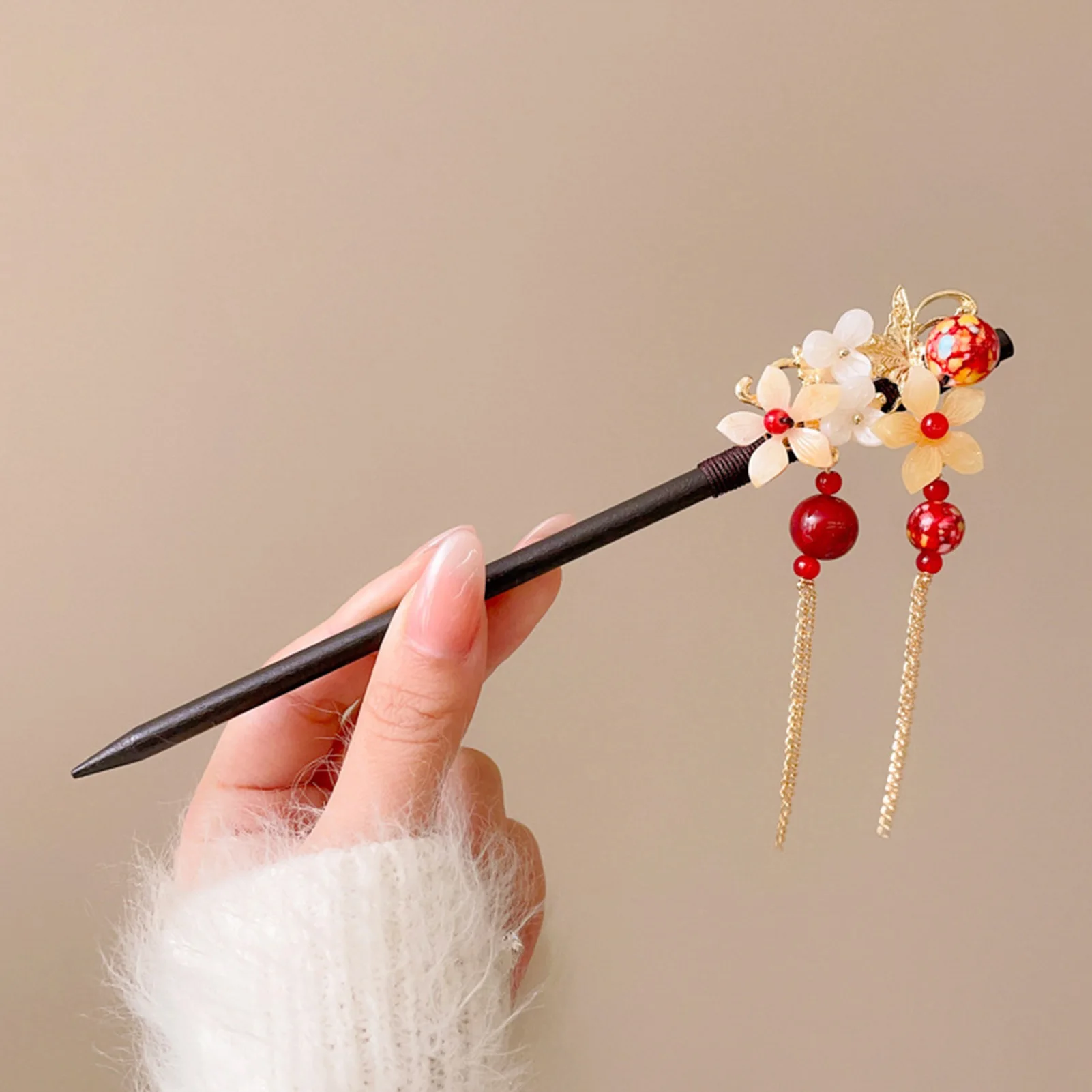 

Retro Flower Hair Forks Wooden Hair Sticks Pearls Bead Step Shake Chinese Wedding Bridal Hairpins Clips Accessories Gift