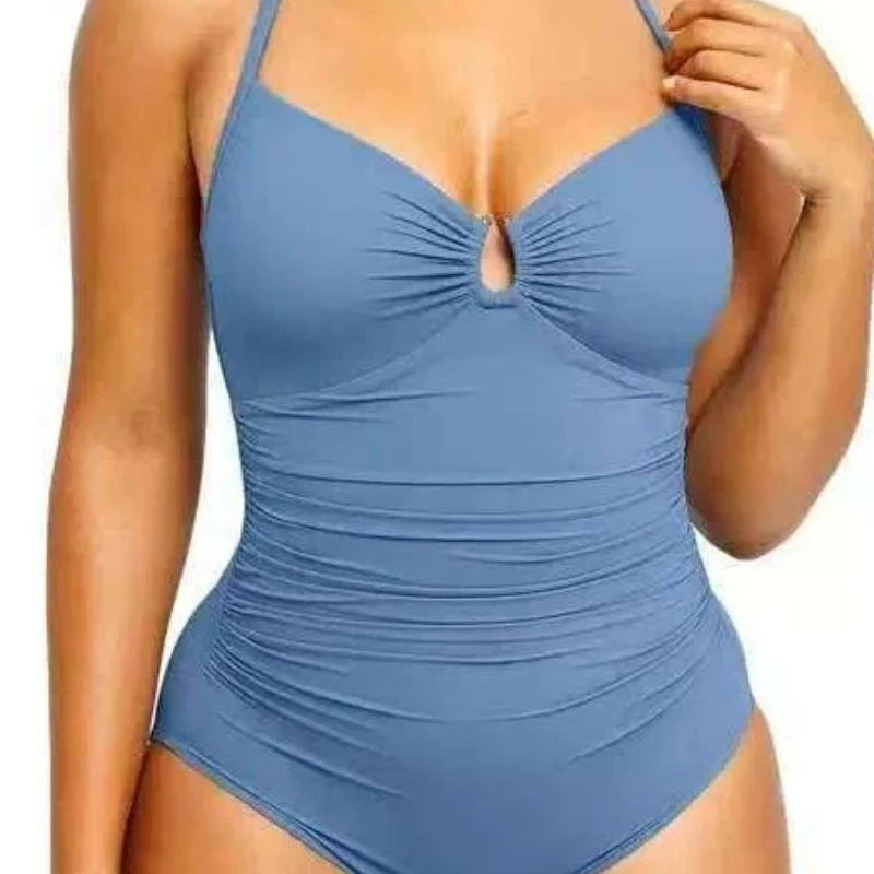 2025 Women's Solid Color One-Piece Swimsuit Solid Strap Slimming Bathing Suit Tummy Control & Full Back Coverage Bodysuit Female