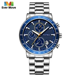 Ever Move Top Luxury Brand Quartz Watch Men Waterproof Sport Watches Mens Business Stainless Steel Wristwatch Gifts Male Clock