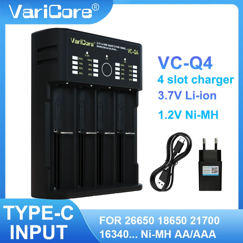 4-slot แบตเตอรี่อัจฉริยะแบบพกพาสําหรับ 3.7V 18650 26650 21700 18500 18350 1.2v Ni-MH AA AAA