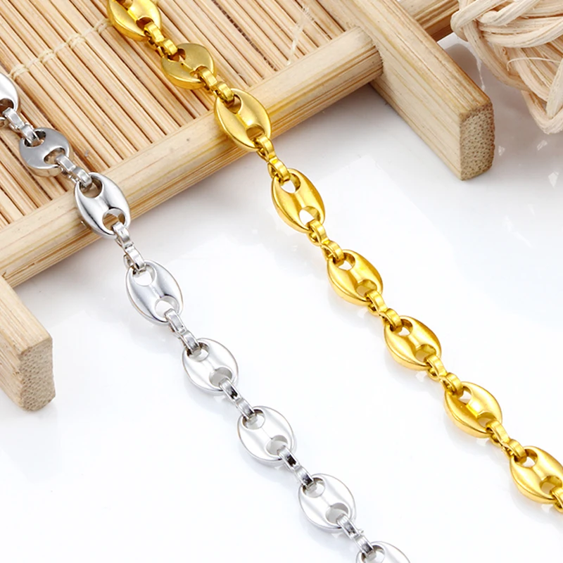 Width 5.2mm Stainless Steel Coffee Chains Plated 18KGold Jewelry Making Supplies Accessories DIY Men Women Necklace FashionStyle