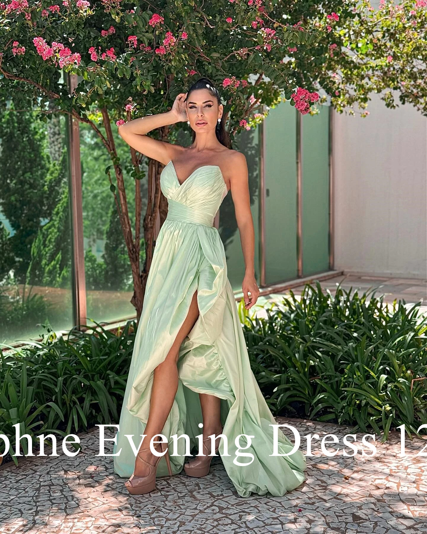 ที่กําหนดเองโมเดิร์น Sweetheart ด้านหน้าชุดราตรีคุณภาพสูงจีบซาตินภาพสี Vestido De Festa Vestido