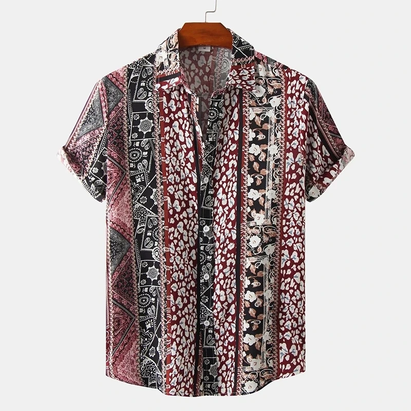 New Men's Summer Flower Short Sleeve Hawaiian Beach Male Shirts For Men Casual Blouse Dress Slim Fit Rockabilly Social Harajuku