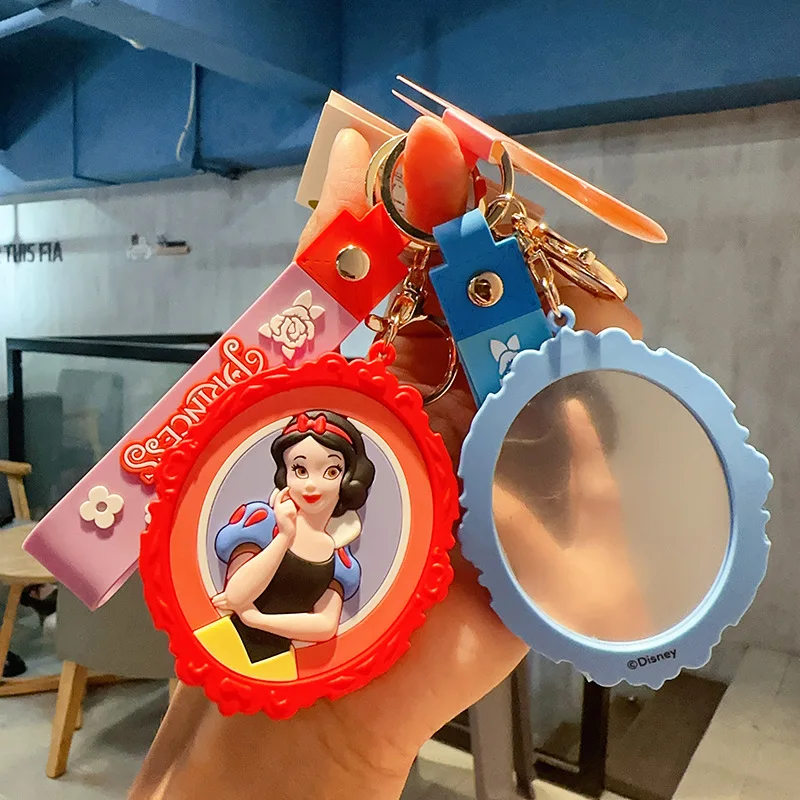 Creative cute Dish mermaid Snow White acrylic mirror keychain female cartoon bag hanging jewelry