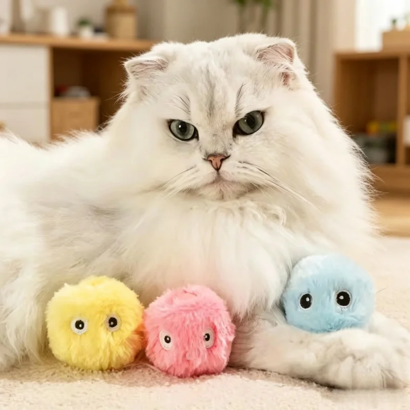 Smart Interactive Ball Cat Toys, Plush Electric Catnip Training Toy with Touch Sounding Squeak for Kitten Pet Product