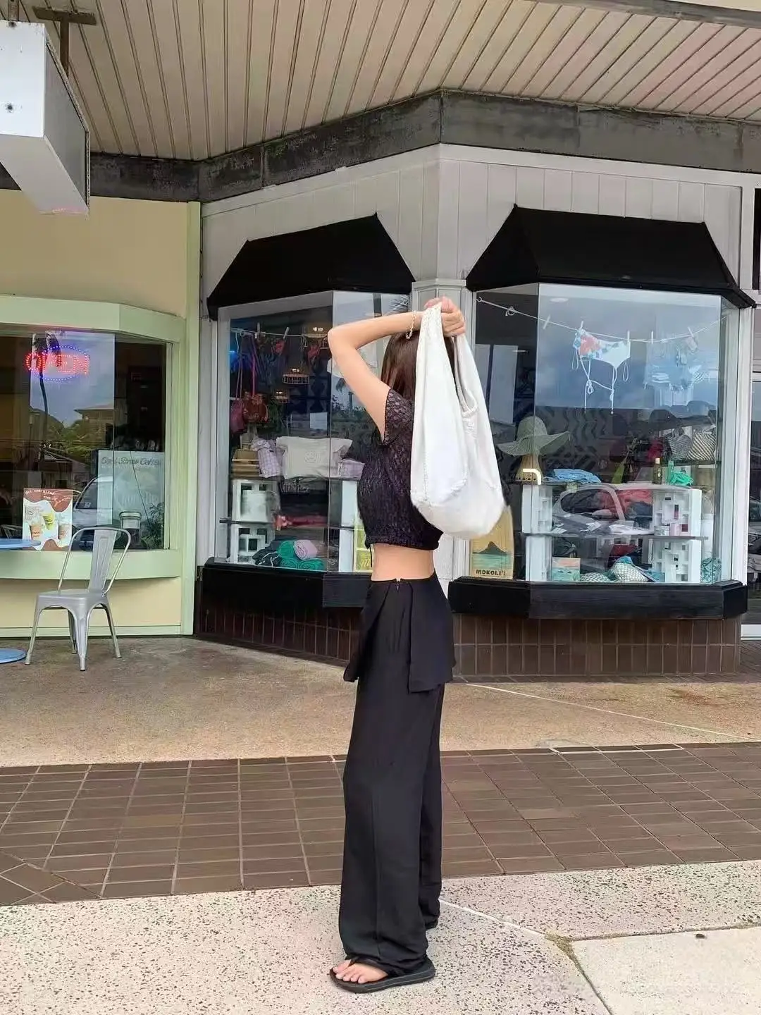 Spodnie damskie z wysokim stanem, proste nogawki, spódnico-spodnie, lekkie, letnie, wyszczuplające, w stylu Dongda Gate Tannat, retro, casualowe.