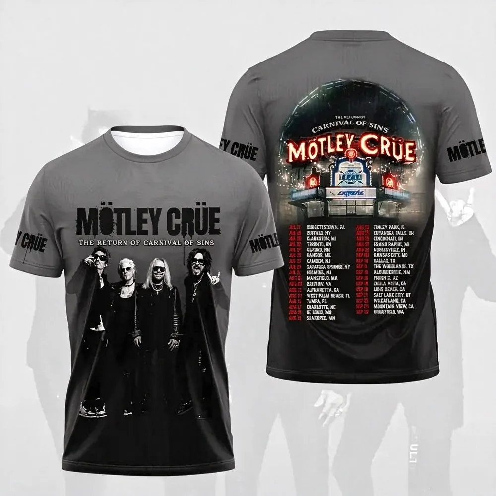 2026 New Rock Band Motley Crue Tour 3D Print T Shirt Men Women Fashion Hip Hop Short Sleeve Tops Breathable Tees