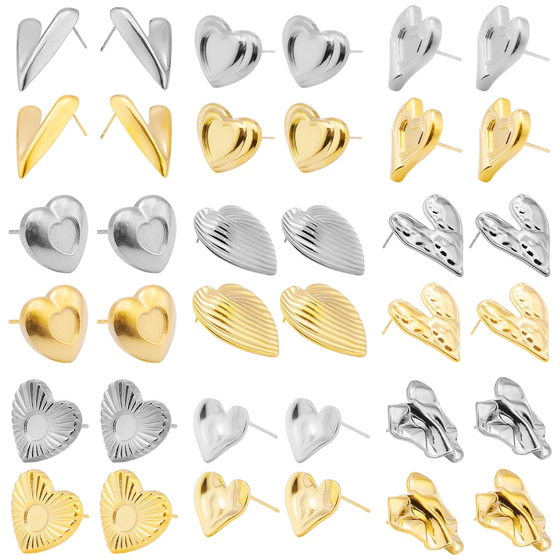 

6PCS New Fashion Gold Plated Love Heart Shape Woven Stud Earring Irregular Geometric Heart Earrings Jewelry For Women Never Fade