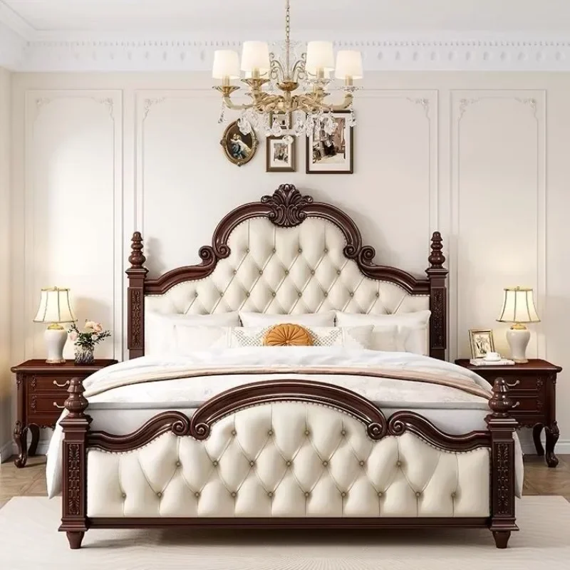 

Solid wood bed retro bed, American light luxury master bedroom bed wedding bed