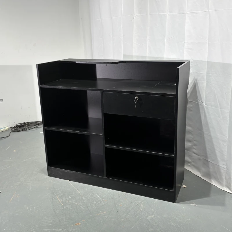 Wholesale MDF Cashier Counter Custom Retail Checkout Desk with Wood Shelf & Glass Display
