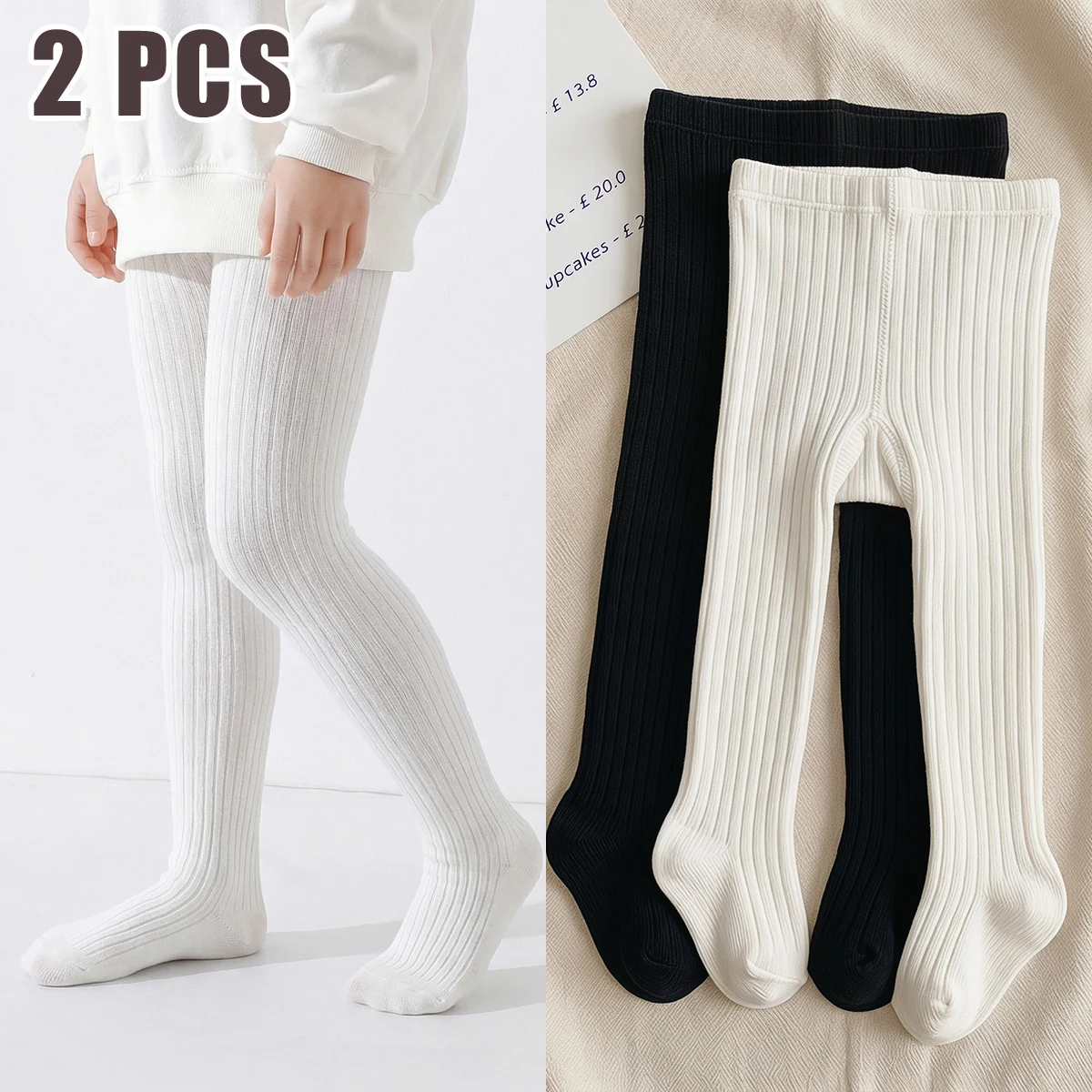 2 PCS Girls Tights Kids Tights Simple Plain Color Girls Children Leggings Breathable Medium Thickness Spring Autumn Home School