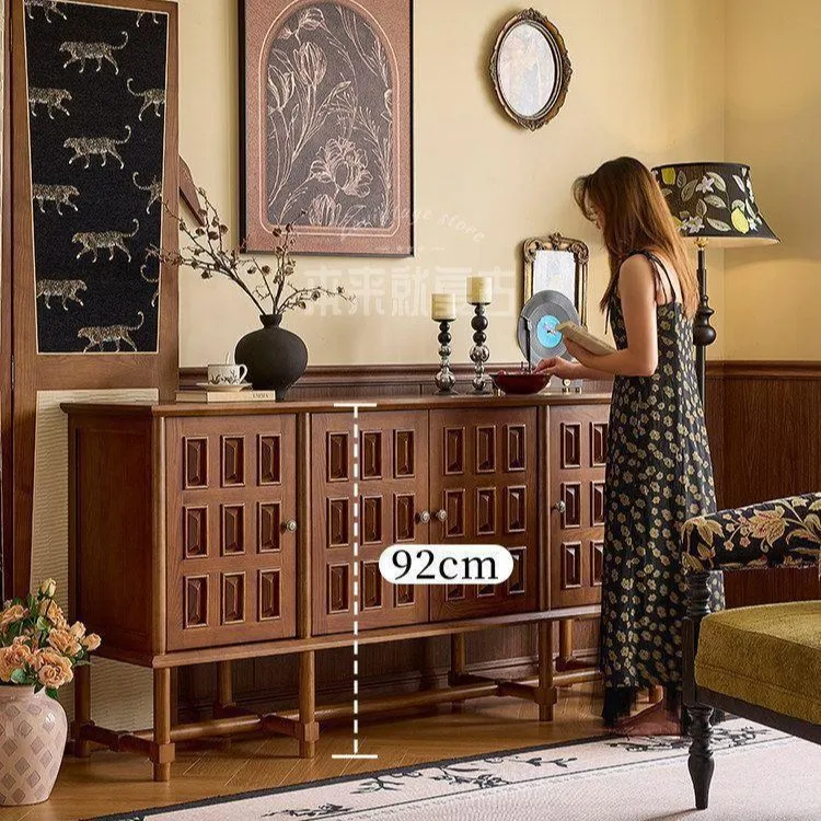 French medieval solid wood living room locker, household entrance wall storage side cabinet 3